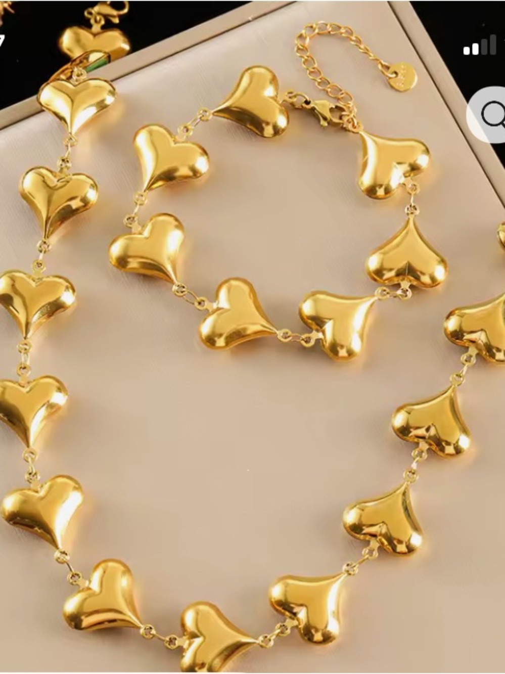 Gold Heart Link Necklace - Bracelet set Women Jewelry